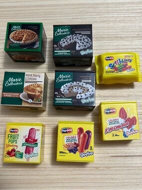 Shopkins Real Littles lot of 8 Popcicles, Marie Callender's Pies and pot pie